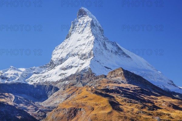 Matterhorn 4478m in autumn, Zermatt, Mattertal, Valais, Switzerland, Europe
