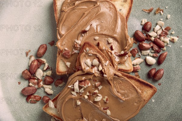 Peanut butter toast, top view, breakfast, no people