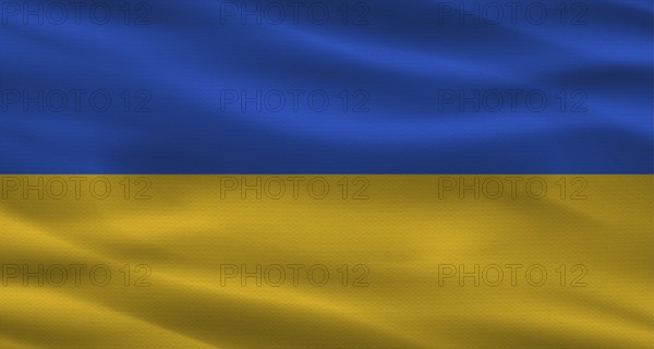 Ukrainian flag with a fabric texture waving. Close up of flag of Ukraine with cloth texture