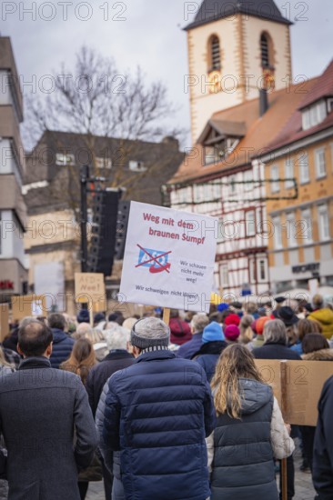Protesters with a poster rejecting right-wing extremism, Against the Right Demo, Nagold, Black Forest, Germany, Europe