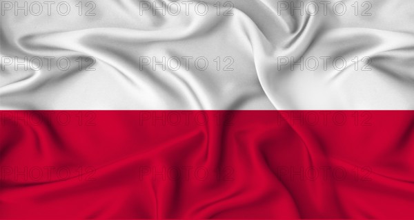 Close up of flag of Poland with cloth texture. Realistic Poland flag waving