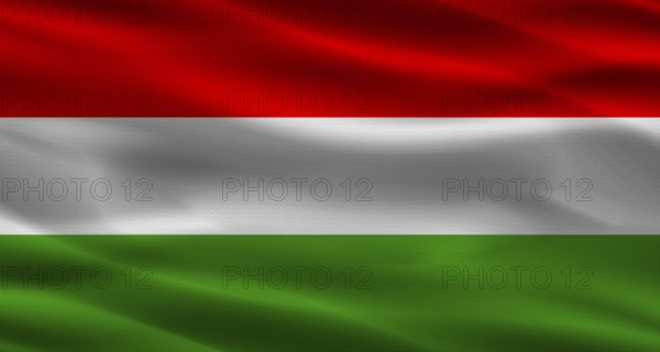 Hungarian flag with a fabric texture waving. Close up of flag of Hungary with cloth texture