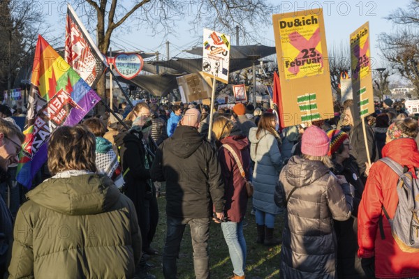 Crowd of people during a demonstration against right-wing extremism and for democracy on 8 February 2025 in the city garden of Constance, Constance district, Baden-Württemberg, Germany, Europe