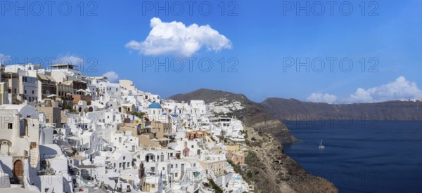 Greece, Greek Islands cruise, scenic panoramic sea views from top outlook of Oia, Europe