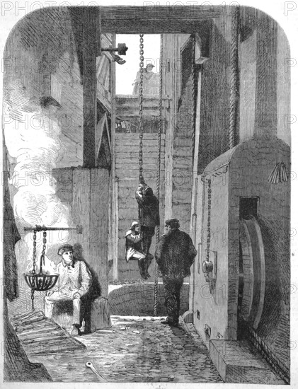 Entrance to New Hartley Mine, Coal Mine, Northumberland, 1869, England, Historic, digitally restored reproduction of an original 19th century artwork, exact original date unknown