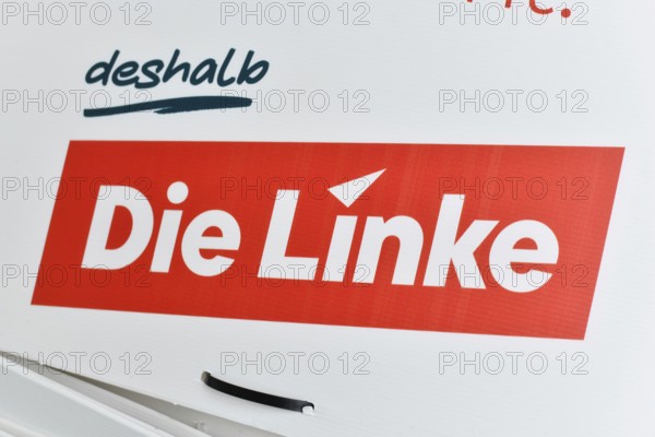 Germany, January 1st 2025: Close up of logo of left political party 'Die Linke' on election poster for federal election called 'Bundestagswahl', Europe