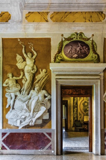 Louis Dorigny, pairs of mythological figures in the Sala di Flora, 17th century Villa Manin, residence of Ludovico Manin, the last Doge of Venice, Codroipo, Friuli, Italy, Codroipo, Friuli, Italy, Europe