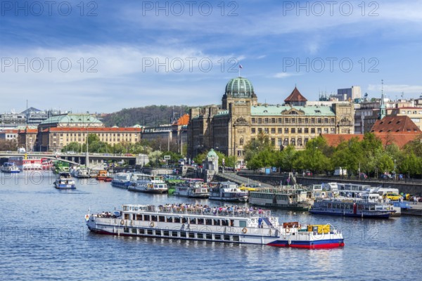 Tourist boats on Vltava river in Prague, Czech Republic, Europe