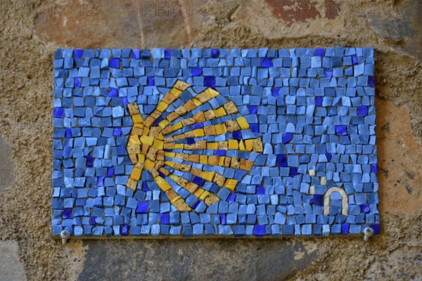 Wall mosaic, Camino de Santiago, Way of St James, Cáceres, Spain, Europe