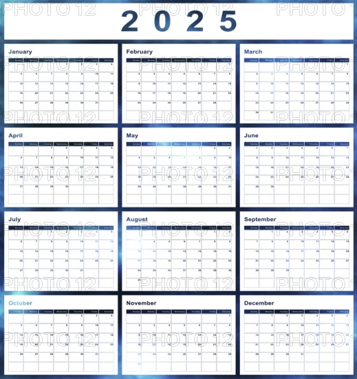 2025 calendar, week start Sunday, modern design