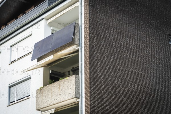 Balcony power plant on an apartment block in Monheim am Rhein, Germany, Europe