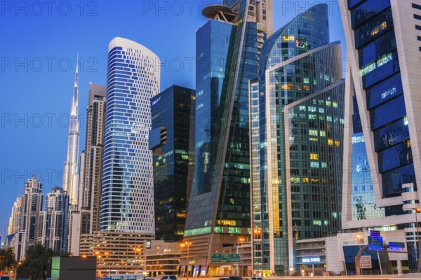 DUBAI, UNITED ARAB EMIRATES - FEB 9, 2019: Architecture od Business Bay located in the western Dubai, along Sheikh Zayed Road in United Arab Emirates