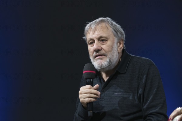 FRANKFURT AM MAIN, Germany, October 18 2023: Slavoj Žižek (*1949), on stage at the 75th Frankfurt Book Fair, Europe