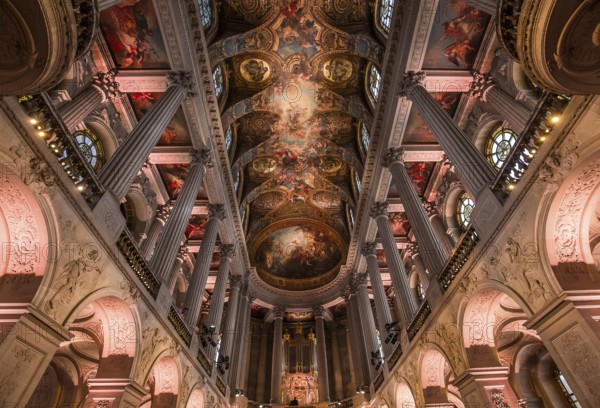 VERSAILLES FRANCE APRIL 01 : Interiors, architectural details an ceilings of the Royal Chapel, in Versailles, France, Europe