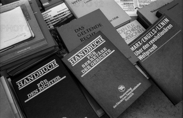 Germany, Berlin, 23 June 1991, Lichtenberg District Court (right next to the Stasi headquarters on Normannenstraße), handbook for the judge, where part of the GDR peace movement was sentenced, Europe