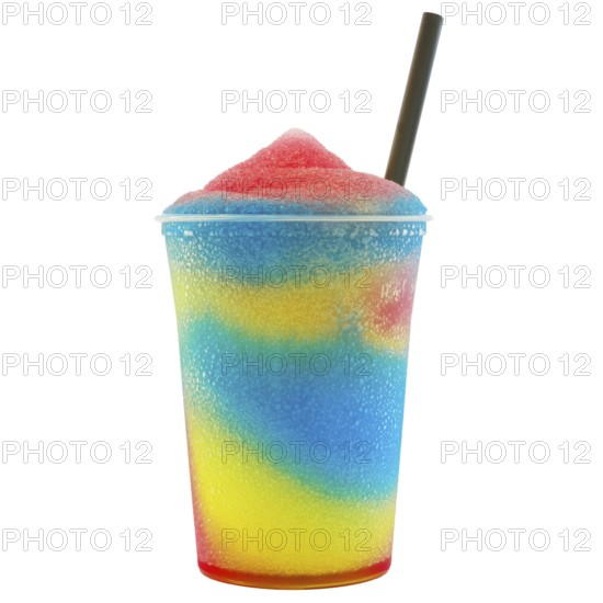 Isolated colored slush ice in a cup. White background