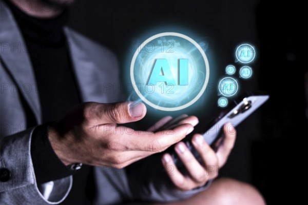 Businessman using mobile phone using artificial intelligence