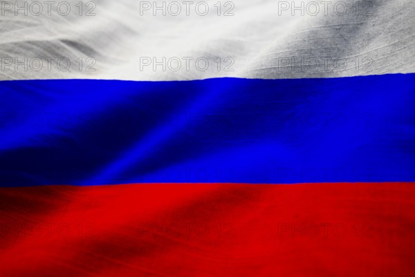 Closeup of Ruffled Russia Flag, Russia Flag Blowing in Wind