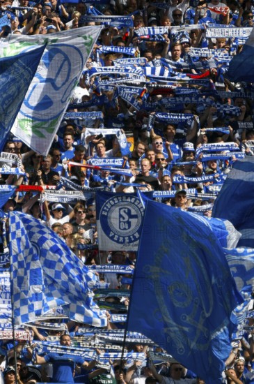 Veltins Arena Gelsenkirchen, 1.9.2024, 2nd Bundesliga season 2024/25 4th matchday, Schalke 04 (S04) vs 1.FC Köln (KOE), Schalke Ultras waving their flags