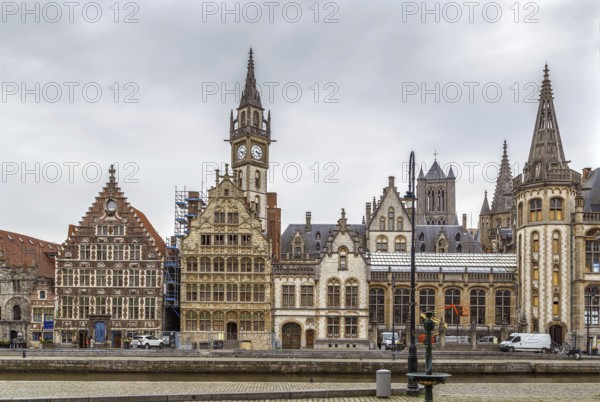The Graslei (Lys river embankment) is one of the most scenic places in Ghent old city centre, Belgium, Europe