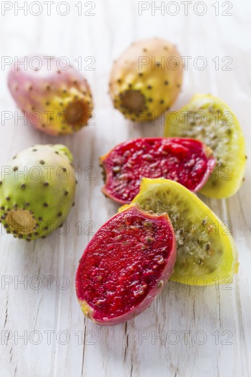 Prickly pear (Opuntia ficus-indica) on wooden background