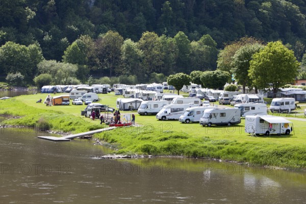 Campsite at Bad Karlshafen, Upper Weser Valley, Weser Uplands, Weserbergland, Hesse, Germany, Europe