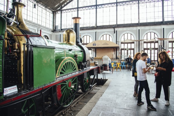 Madrid, Spain, June 9, 2018: Engine Market, Mercado de Motores, at Madrid Railway Museum. It takes over the old train museum of Delicias for a flea market, Europe