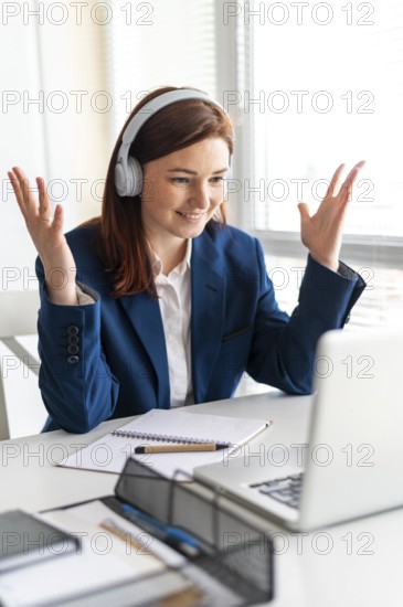 Portrait woman work having video call