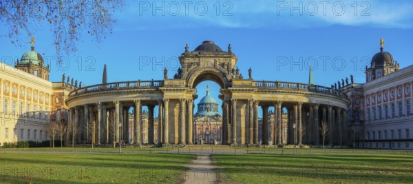 Colonnades with Triumphal Gate, New Palace, Unesco World Heritage Park Sanssouci, Potsdam, Brandenburg, Germany, Europe