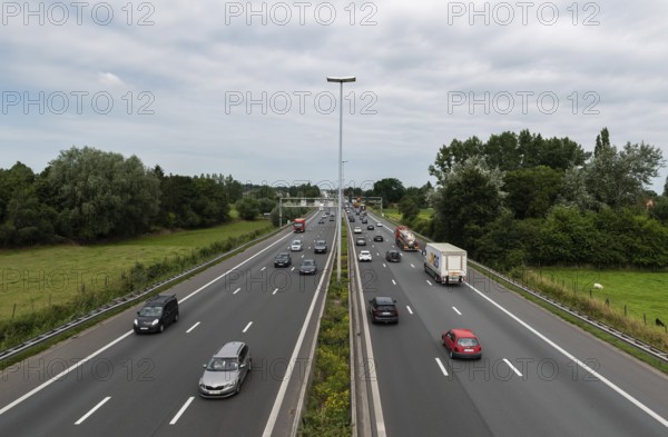 Wetteren, East Flanders Region, Belgium, 07 15 2021 The E40 highway traffic, taken from above, Europe