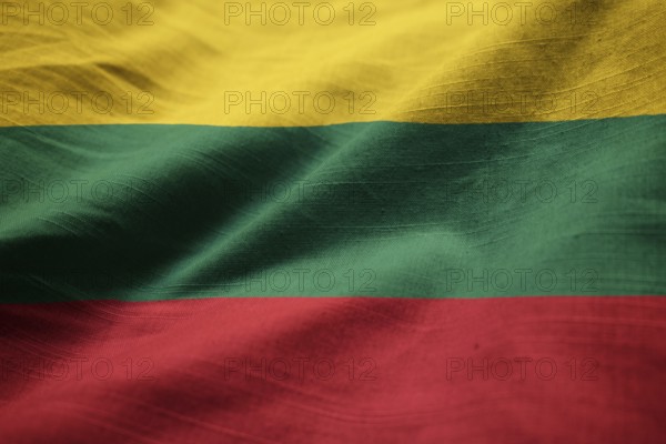 Closeup of Ruffled Lithuania Flag, Lithuania Flag Blowing in Wind