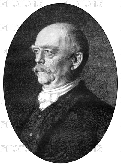 Otto Eduard Leopold von Bismarck-Schoenhausen, Prince of Bismarck, 1815-1898, Prime Minister of Prussia and first Chancellor of the German Empire, Historische Zeichnung, Portrait von Otto Eduard Leopold von Bismarck-Schönhausen oder Fürst von Bismarck, 1815 - 1898, Ministerpräsident von Preußen und erster Reichskanzler im Deutschen Reich