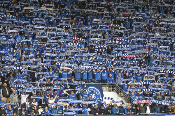 LUBIN, POLAND - AUGUST 6, 2023: Football match Polish PKO Ekstraklasa between KGHM Zaglebie Lubin vs Lech Poznan 1:1. Supporters of Lech with scarfs.