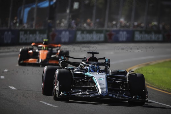 MELBOURNE, AUSTRALIA, MARCH 23: George Russell of Great Britain drives the Mercedes AMG Petronas F1 Team W15 during qualifying in the 2024 Australian Grand Prix at Albert Park in Melbourne, Australia, Oceania