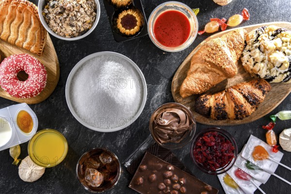 Food products containing a significant amount of sugar. Junk food