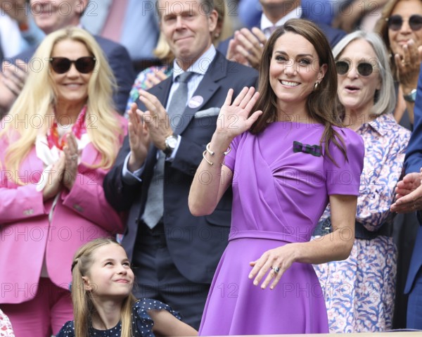 Catherine, Princess of Wales and Princess Charlotte in the Royal Box at the 2024 Wimbledon Championships, London, England, United Kingdom, Europe