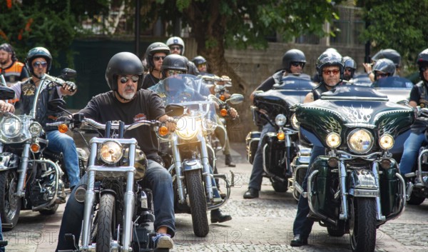 Nicosia, Cyprus, September 2018: Group of Harley Davidson bikers riding there classic bikes in Cyprus, Europe