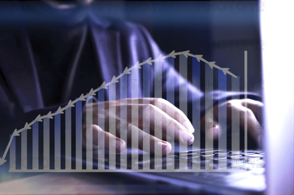Business data analysis. Hands of an unrecognizable businessman analyzing statistics on his computer.