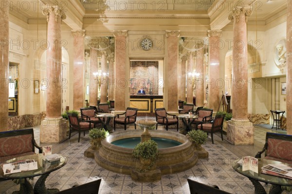 The wonderfull belle epoque styled lobby of the leading hotel Beau Rivage Palace in Lausanne