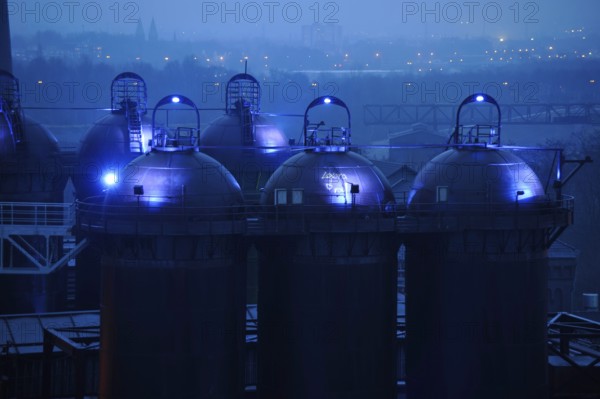 Duisburg-Nord Landscape Park, Light Art, Industrial Culture Route, Former Meiderich Ironworks, Duisburg, Ruhr Area, North Rhine-Westphalia, Germany, Europe