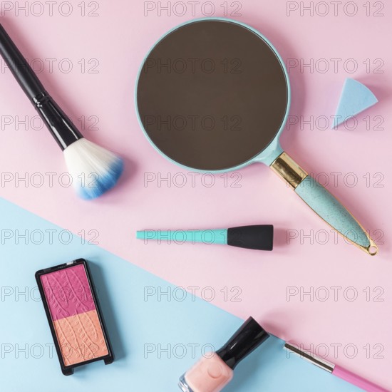 Mirror with eye shadows powder brush table
