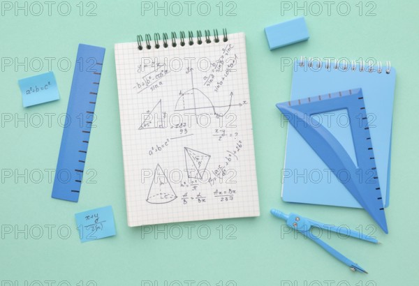 Flat lay school supplies assortment 2