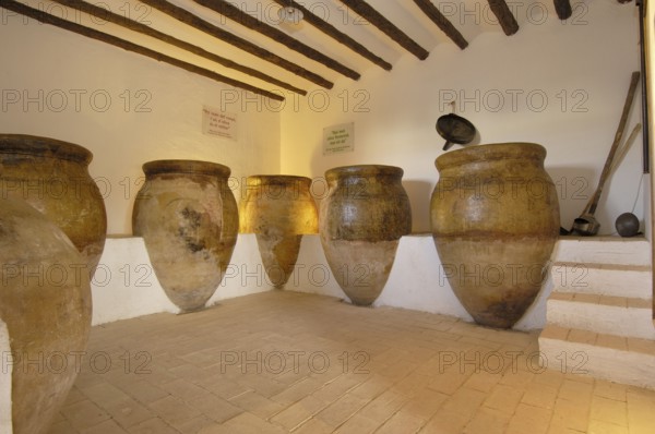 Tinajas clay jugs, Olive Culture Museum, near Baeza, Jaen, Andalusia, Spain, Olive Museum, Museo de la Cultura de Oliva, clay jug, exhibition, Europe