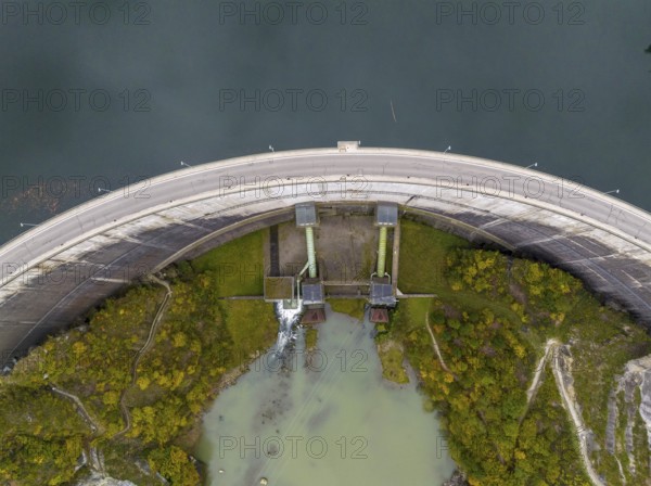 Dam on Lac de Gruyère, Lake Gruyère, reservoir, aerial view, Rossens, Fribourg, Switzerland, Europe