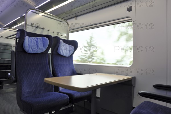 Two empty seats in an ICE train, Bavaria, Germany, Europe