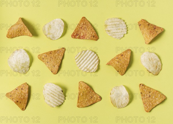 Flat lay nacho chips with potato chips. Resolution and high quality beautiful photo