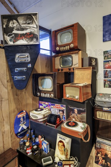 Old televisions and record players, Germany, Europe