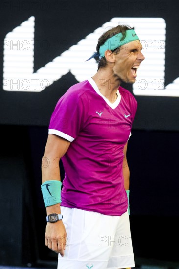 MELBOURNE, AUSTRALIA, JANUARY 25: Rafael Nadal of Spain beats Denis Shapovalov of Canada on day 9 of the 2022 Australian Open at Melbourne Park on January 25, 2022 in Melbourne, Australia, Oceania