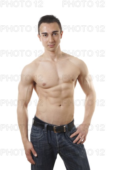 shirtless young man with muscular toned body fitness concept