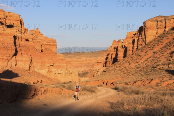 Hiker in Charyn Canyon Kazakhstan